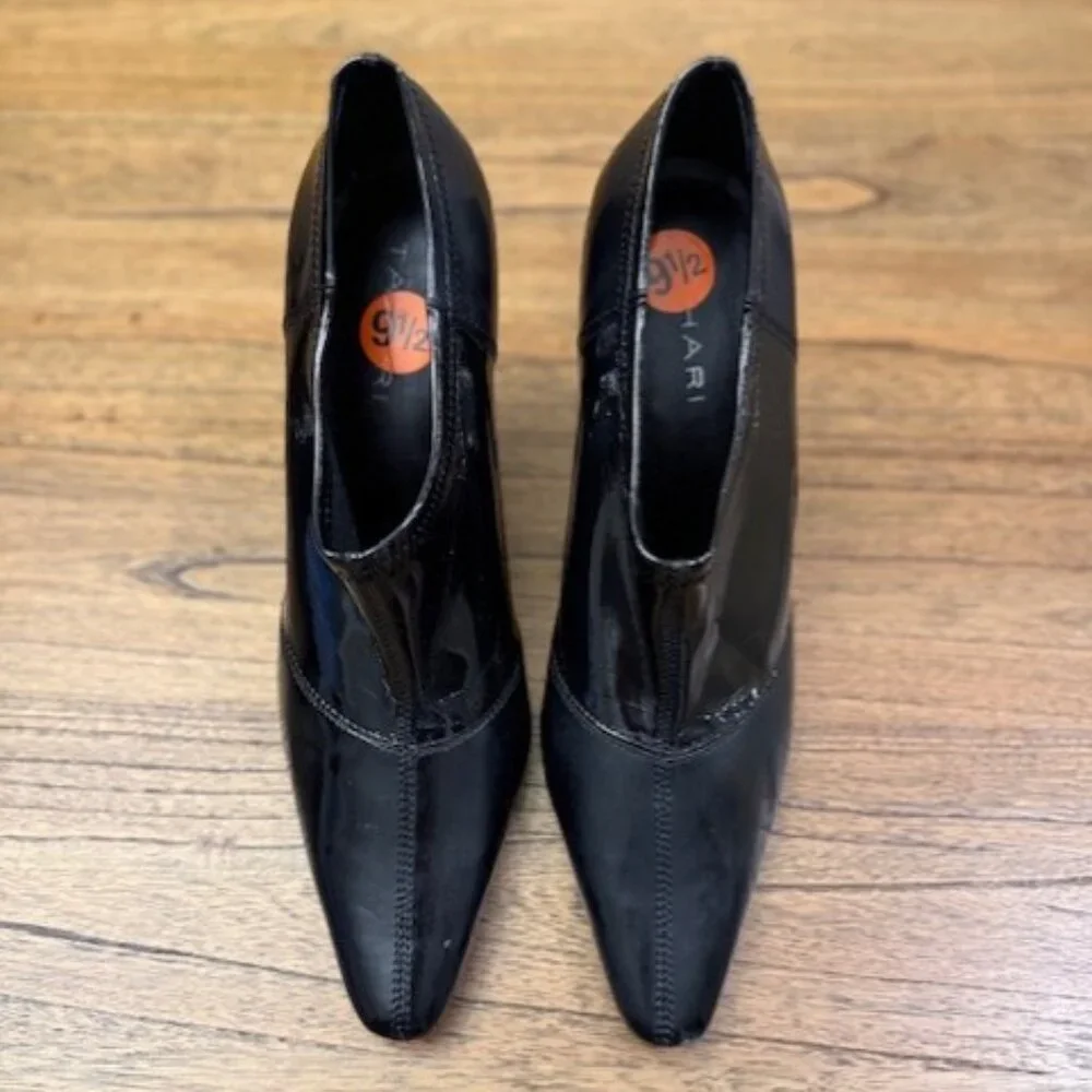 TAHARI Black Patent Leather Ankle Booties
